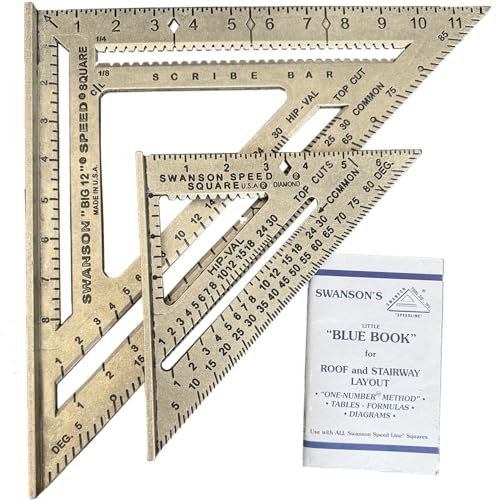 SWANSON Tool Co., Inc SW1201K Value Pack 7 inch Speed Square and Big 12 Speed Square (Without Layout bar) Ships with Blue Book, 7" & 12" (inches) Combo (Pack of 12) - size: 7" & 12" (inches) Combo (Pack of 12)