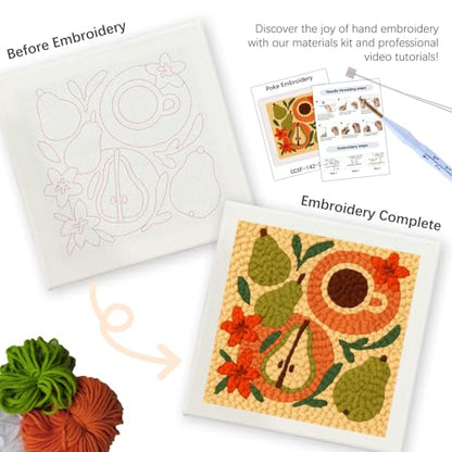 SDOYUNO Punch Needle Kit with Frame for Adults Beginners Kits 9.84 x 9.84 Inch Embroidery Starter Kits Punch Needle Kit with Fruit Pattern, Threader, Yarns, Rug Punch, DIY Craft Kits (Apricot) - color: apricot