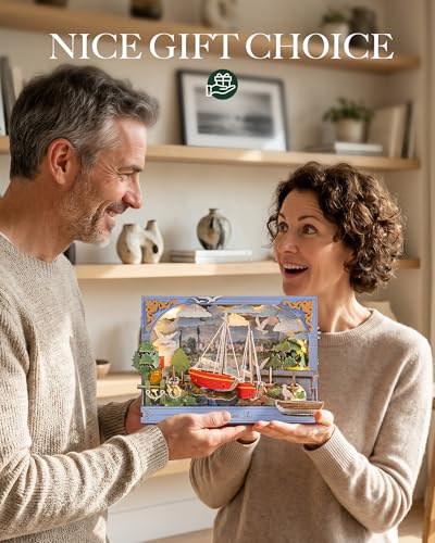 Rowood Red Boat 3D Puzzles for Adults,Wooden Claude Monet Painting Artwork Craft Kits for Adults,DIY Wall Art Building Set with LED,Home Decor Table Art Collection Gift on Christmas - style: Red Boats