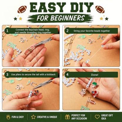 CraftyDream 558 Pcs Football Charm Keychain Making Kit DIY Name Bead Craft - style: Football