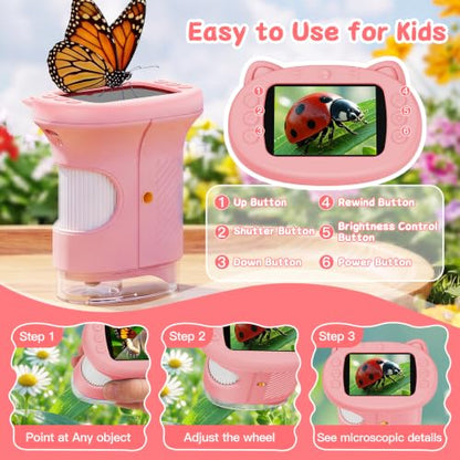1000X Handheld Digital Microscope for Kids (Pink) - color: Pink