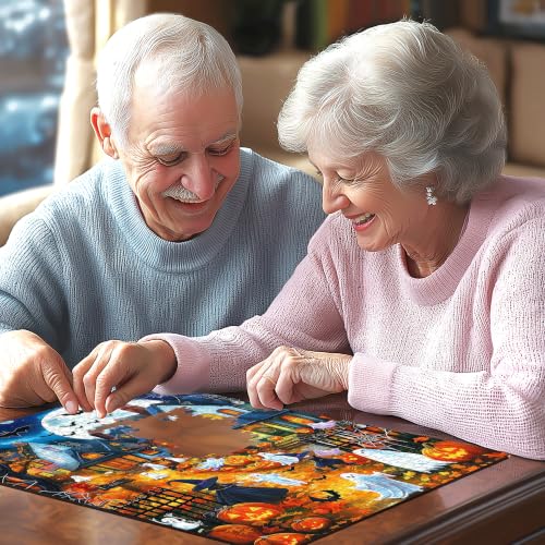 Blueforest Halloween Village 1000 Piece Puzzle for Adults, 27.5" x 19.7" - color: Moonlit Halloween Village