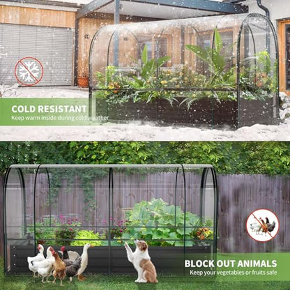 DoCred Garden Bed with PVC Cover, 72.8" x 37.4" x 47.2" Metal Planter Box - color: Black, size: 72.8" x 37.4" x 47.2"