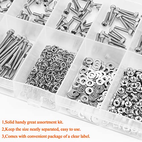HELIFOUNER 560 Pieces M2.5 x 4mm /6mm /8mm /10mm /12mm /16mm /20mm, Hex Socket Head Cap Screws Bolts Washers Nuts Kit, 304 Stainless Steel - size: M2.5, style: Hex Socket Head Cap