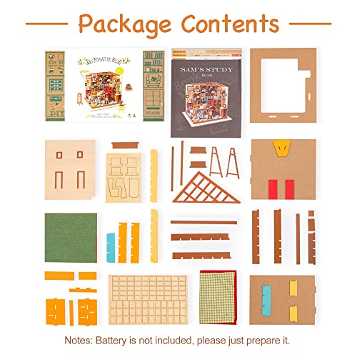 ROBOTIME DIY Miniature House Kit Miniature Dollhouse Kit Tiny House Kit for Adults Library House Kits Best Birthday Gifts for Teens(Sam's Study) - color: Sam's Study