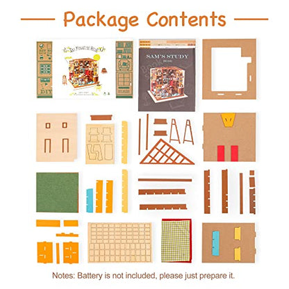 ROBOTIME DIY Miniature House Kit Miniature Dollhouse Kit Tiny House Kit for Adults Library House Kits Best Birthday Gifts for Teens(Sam's Study) - color: Sam's Study