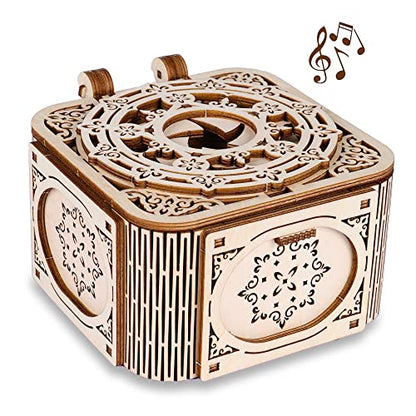 GuDoQi 3D Wooden Puzzle, Treasure Box with Music, Mechanical Model Kit to Build for Teens and Adults, DIY Assembly Kit, Gifts for Birthdays Christmas
