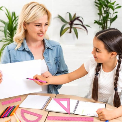 Plastic Clear Ruler Math Set, 6" | 12" Straight Ruler Protractor, 2 Protractors 180 Degree 2 Triangle Rulers 45 | 60 Degree 2 Straight Rulers Measuring Tool for School Office Home Supplie,Pink - color: Pink