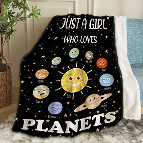 Just A Girl Who Loves Planets Throw Blanket Fannel Fleece Super Soft Funny Blanket Travel Throw Blanket for Bed Couch Sofa 40 x 30 Inch for Baby - color: Just a Girl Who Loves Planets, size: 30x40 In for Pet