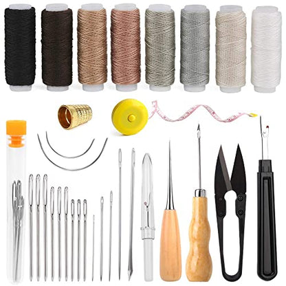 BAGERLA Upholstery Repair Sewing Kit Heavy Duty Sewing Kit with Awl Tools, Seam Ripper, Hand Stitching Needles, Upholstery Thread, Leather Craft Tool for Shoes Sofa Tent Carpet Craft DIY