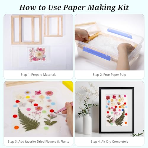 Aboofx Paper Making Kit, A5 & A6 Size Paper Making Screen Frame Kit, Wooden Mold and Deckle with Mesh, Absorbent Papers, Sponge and Confetti, DIY Handmade Papers Making Supplies Gift for Craft Lovers - size: A5 A6