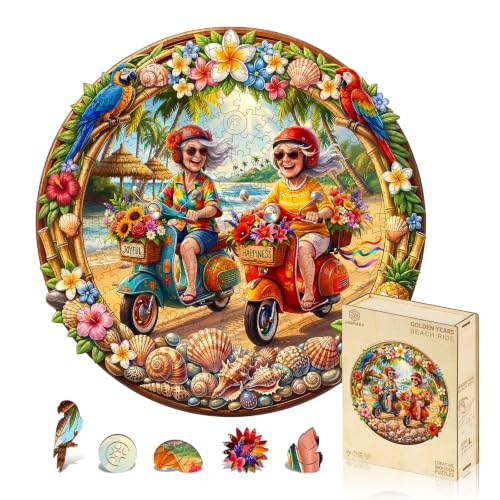 Jigfoxy Wooden Puzzles for Adults, Golden Years Beach Ride Wood Puzzle - color: Golden Years Beach Ride, size: Large