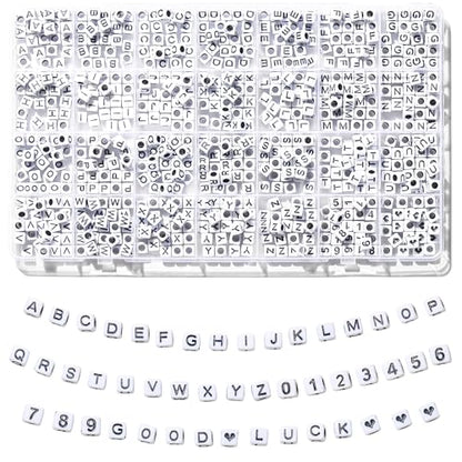 730pcs Square Letter Beads, 28 Styles Friendship Bracelet Kit, 6x6 mm Acrylic Alphabet Beads for Bracelet and Jewelry Making(White and Black)