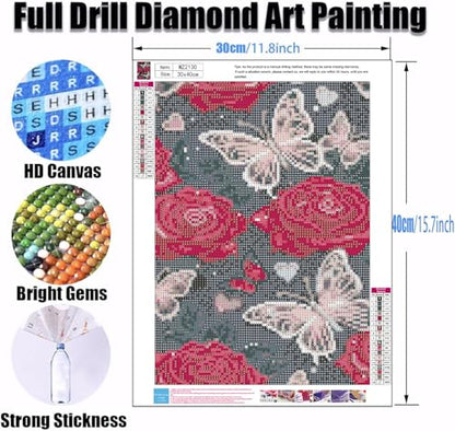 5D Butterfly Diamond Art Kits for Adults-Rose Flower Diamond Painting - color: Rose Flower