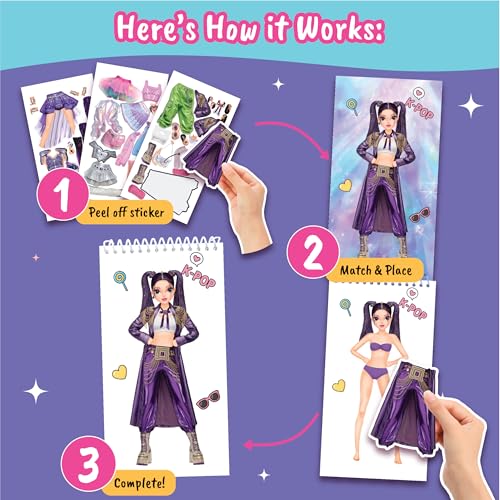 BSCOOL Kpop Sticker Book – Girls Fashion Design Activity for Kids - color: Sticker Dress Up - Kpop