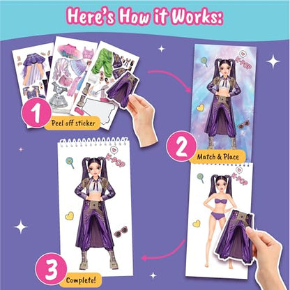 BSCOOL Kpop Sticker Book – Girls Fashion Design Activity for Kids - color: Sticker Dress Up - Kpop