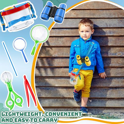 VioraWhite 6 Sets Bug Catcher Kit for Kids Outdoor Explorer Kit Summer Bug Collection Kit with Kids Binoculars Butterfly Net Magnifying Glasses Tweezers Bug Observation Containers with Shoulder Strap