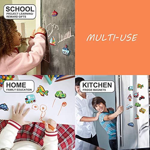 WISESTAR 26PCS Transports Rubber Fridge Magnets for Kids- Aircraft, Boat, Vehicle, Car Refrigerator Magnet for Whiteboard - Educational Toy Tool School Prize Birthday Gift- Kids Over 3 Years