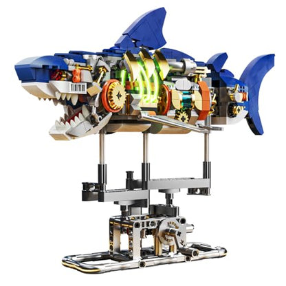 INSOON Mechanical Shark Building Set STEM Toy with LED Light for Boys 8-12+