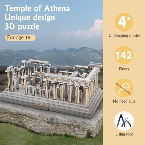 Microworld 3D Metal Puzzle - Temple of Athena Architecture Model Kit, DIY Challenge for Adults, Arts & Craft Assembly Brain Teaser Gift Toys for Teens - 142 Pcs