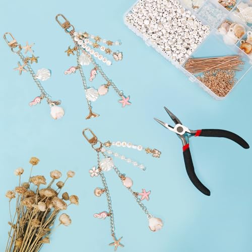 776PCS Ocean Keychain Making Kit with Charms DIY Key Chain Kit for Beginners Seashell Starfish Pearl Letter Name Beads Custom Keychains with Tools Crafting and Jewelry Making for Adults Gift for Women