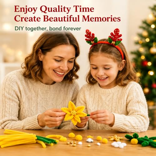 HHSarioneiro 550 Pcs Pipe Cleaner Flower Kit, Complete DIY Flower Bouquet Making Kit, 7 Beautiful Colors, 15 Flower Designs with Step-by-Step Video Tutorials, for Teen Girls and Craft Lovers - color: Yellow