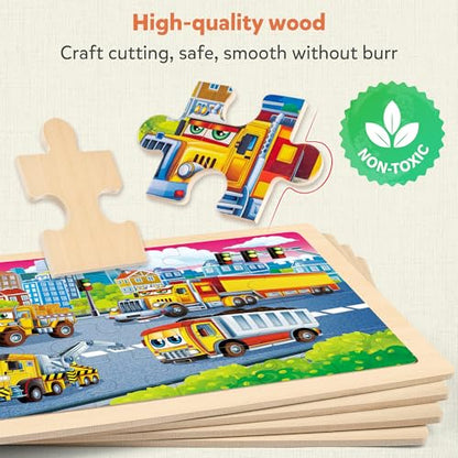 SYNARRY Large Wooden Construction Vehicle Puzzles for Kids Ages 4-6 - style: Construction Vehicle