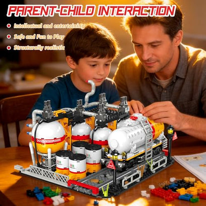 Modular Gas Station & Chemical Plant Building Set, 743 PCS Industrial Storage Tank Brick Model with Loading Bay, Display Model Kit for Adults and Kids Ages 6+ - style: Transportation and Storage Factory