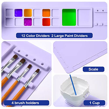 AWOKE Silicone Painting Mat - 20"X16" Silicone Art Mat with 1 Water Cup for Kids - Craft Mat has12 Color Dividers - 2 Paint Dividers (Purple) - color: Lavender