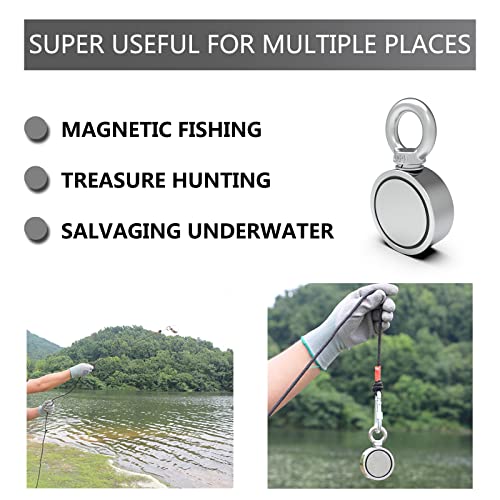 Double Sided Neodymium Magnet Fishing Kit with 480lbs Strength and Eyebolt for River Lake Hunting Indoor Outdoor (1.8in Dia) - style: LNM48-3