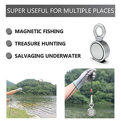 Double Sided Neodymium Magnet Fishing Kit with 480lbs Strength and Eyebolt for River Lake Hunting Indoor Outdoor (1.8in Dia) - style: LNM48-3