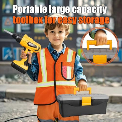 Zealous 48pcs Kids Tool Set with Tool Box & Electronic Toy Drill, Pretend Play Construction Kits for Kids Ages 3-5 Years Old, Toddler Boy Toys - style: C-Toy Tool Box