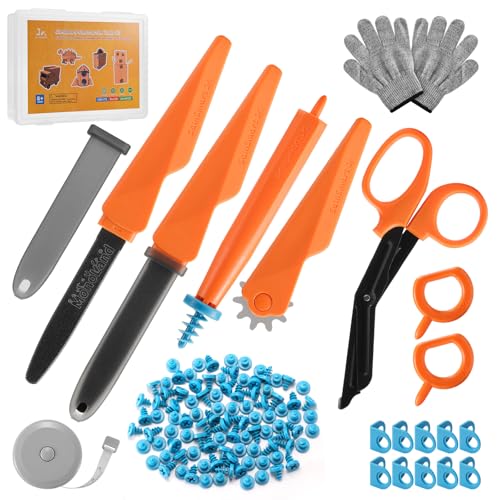 SainSmart Jr. Cardboard Tools for Kids with Safe Cutter, Tool Box & Tape Measure, 120 PCS Cardboard Construction Kit for Family & Classroom Activities | Reusable Cutting Tools for Boys & Girls Age 5+ - size: 120 PCS