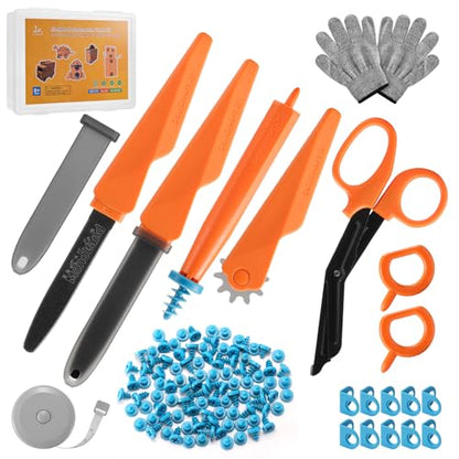 SainSmart Jr. Cardboard Tools for Kids with Safe Cutter, Tool Box & Tape Measure, 120 PCS Cardboard Construction Kit for Family & Classroom Activities | Reusable Cutting Tools for Boys & Girls Age 5+ - size: 120 PCS