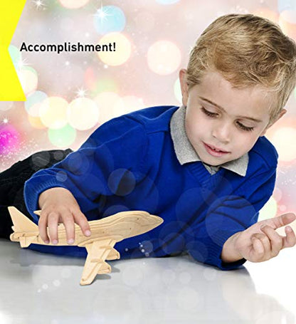 Puzzled 747 Jet Plane 3D Puzzle Wood Craft Construction Kit Aircraft, Fun & Educational DIY Wooden Toy Assemble Model Unfinished Craft Hobby Airplane Puzzle to Build & Paint for Decoration 33pcs Pack