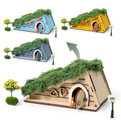Mamimami Home Miniature Fairy Garden House, DIY Wooden House Building Kits, Magical Fairy Doors Handmade Christmas Decorations, Gifts for Family and Friends