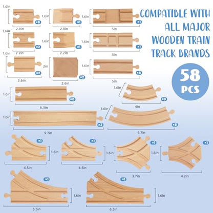 Wooden Train Tracks, 58Pcs Track Expansion Wooden Railway System - style: 58 Pcs
