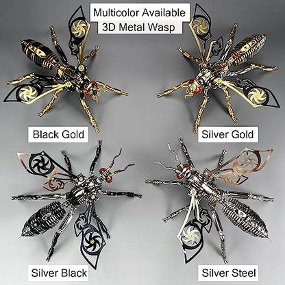 3D Metal Wasp Puzzles for Adults, Model Kits Mechanical Building Blocks, Difficult DIY for Assembly Gifts for Men Gold - style: 3D Metal Wasp-Silver Gold