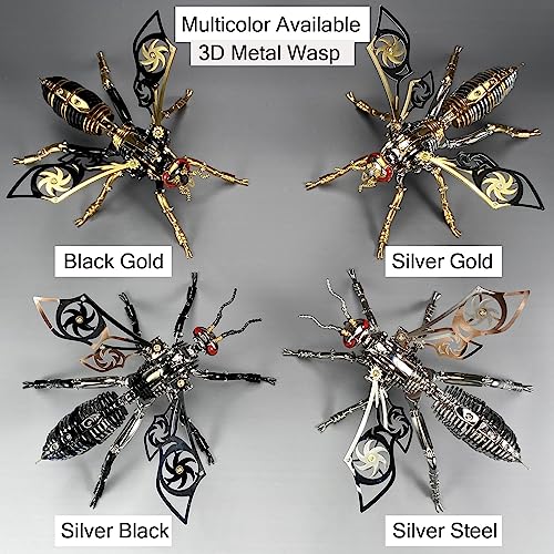 3D Metal Wasp Puzzles for Adults, Model Kits Mechanical Building Blocks, Difficult DIY for Assembly Gifts for Men Gold - style: 3D Metal Wasp-Silver Gold