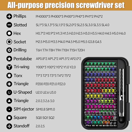 132PC Screwdriver Set, Magnetic Precision Screwdriver Kit with Color-Coded Nut Drivers, S2 Steel Repair Tool Kit for Electronics, Computer, Laptop, iPhone, PC, PS5, Watch & Home DIY