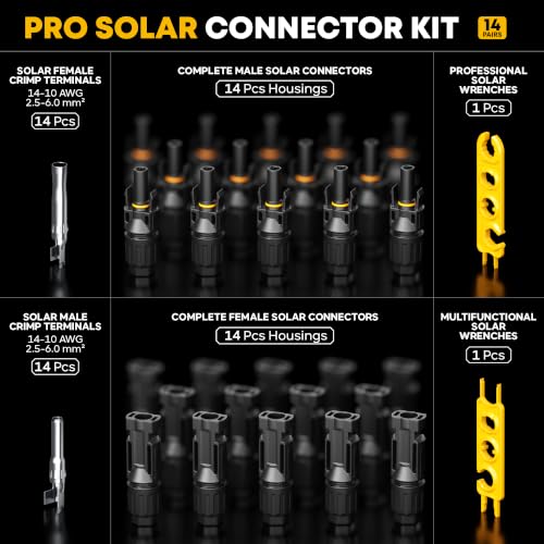 Solar Crimper Kit 14 Pairs PV Connectors Manual Stripper 14-10 AWG