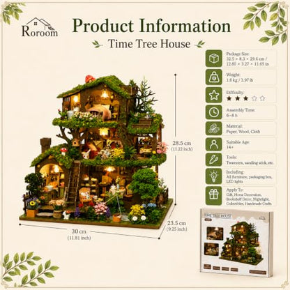 Roroom DIY Miniature House Kit, Fairy Forest Book House Dollhouse Kit - color: Time Tree House