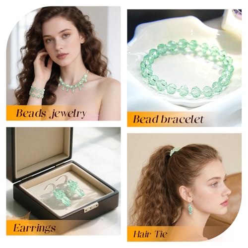 1500 Pcs Crystal Glass Beads for Jewelry Making – 12 Styles Bicone, Rondelle, Cube, Teardrop & 3mm Spacer Beads, DIY Bracelet Necklace Earring Craft Kit(Peppermint Green) - color: Peppermint Green