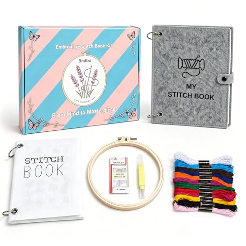 Bmtbu Embroidery Stitch Book Kit with 8.27x10.65 Portable Loose-Leaf Cover