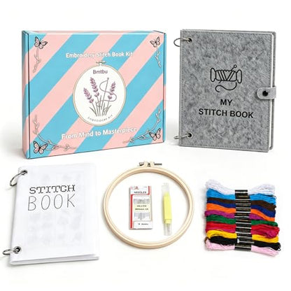 Bmtbu Embroidery Stitch Book Kit with 8.27x10.65 Portable Loose-Leaf Cover