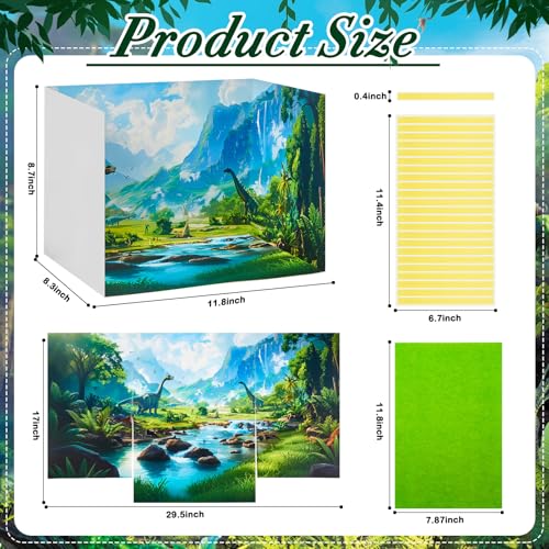 AmazingSpark 2 Set Dinosaur Diorama Box and Fake Grass Decor, Dinosaur Habitat Diorama Project Supplies Set, Cardboard Display Case Kit & Artificial Grass with Double Sided Tapes for DIY Crafts - style: Dinosaur
