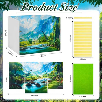 AmazingSpark 2 Set Dinosaur Diorama Box and Fake Grass Decor, Dinosaur Habitat Diorama Project Supplies Set, Cardboard Display Case Kit & Artificial Grass with Double Sided Tapes for DIY Crafts - style: Dinosaur