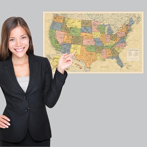 2 Pack - Laminated World Map & US Map Poster Set - Wall Chart Map of the World & United States - Made in the USA [Yellow] - color: Yellow