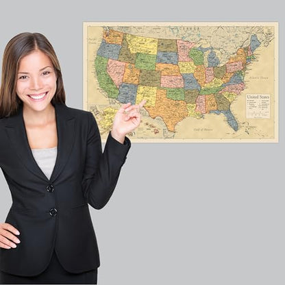 2 Pack - Laminated World Map & US Map Poster Set - Wall Chart Map of the World & United States - Made in the USA [Yellow] - color: Yellow