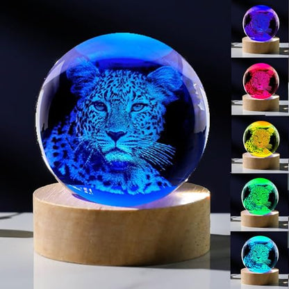 3D Cheetah Gifts for Women - Crystals Ball 60mm - Glass Animals Figurine Cheetah Decor Stuff for Anniversary Birthday - style: Cheetah